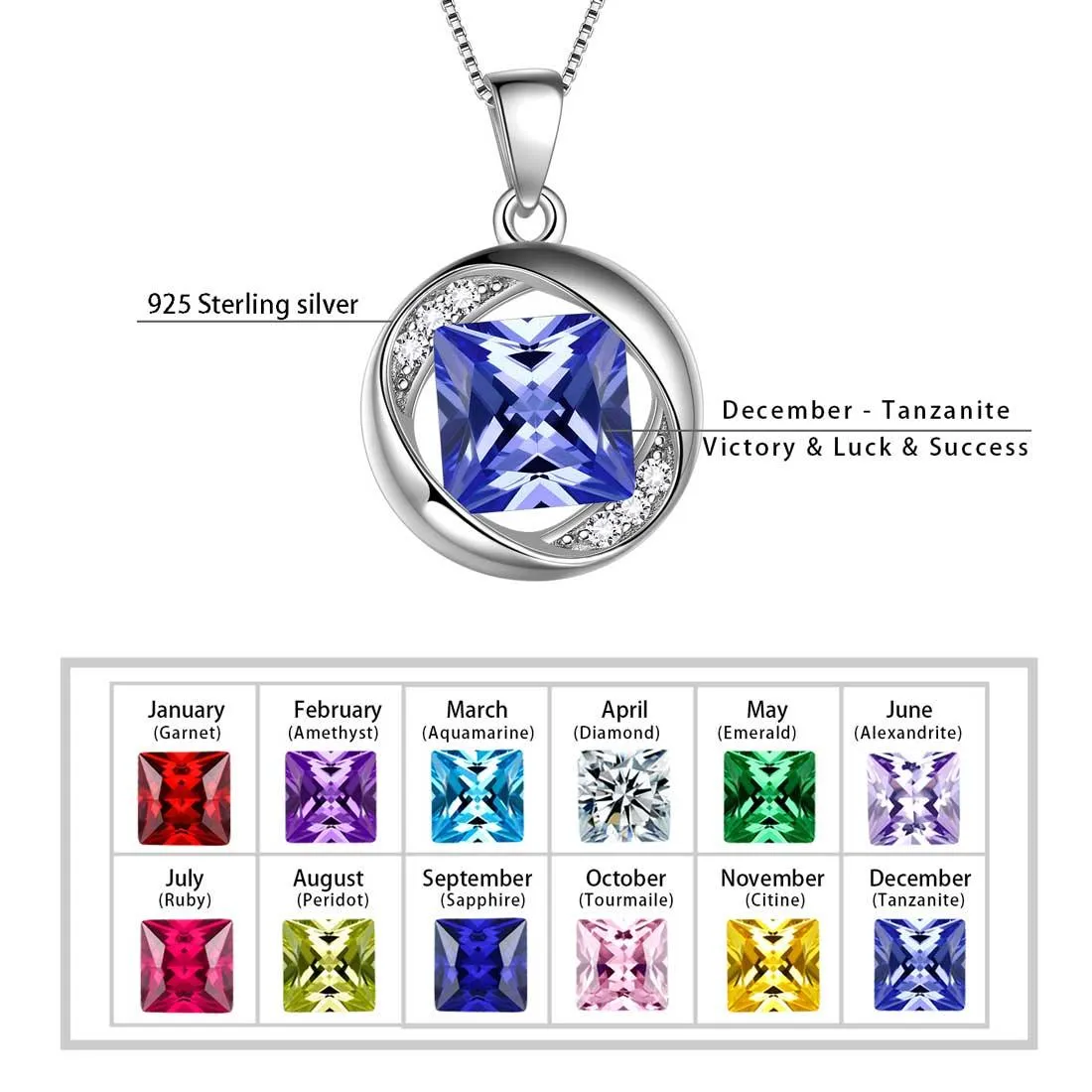 Tokyo Mart Round Birthstone December Tanzanite Necklace Pendant Women Girls Jewelry Birthday Gift