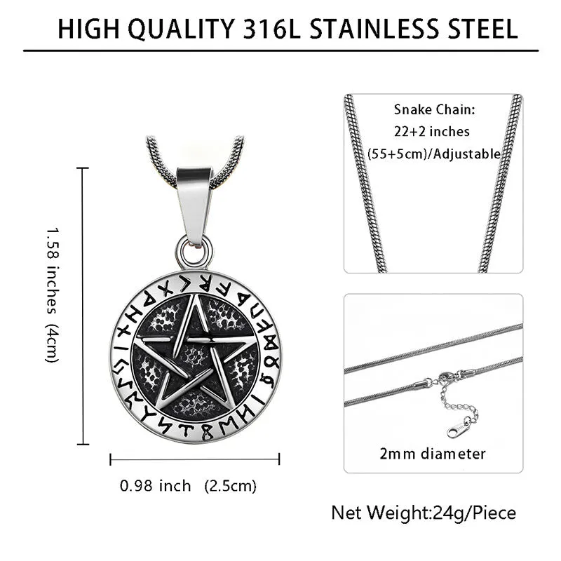 Tokyo Mart Wiccan Men's Pentagram Necklace Brisingamen Pendant Jewelry Stainless Steel