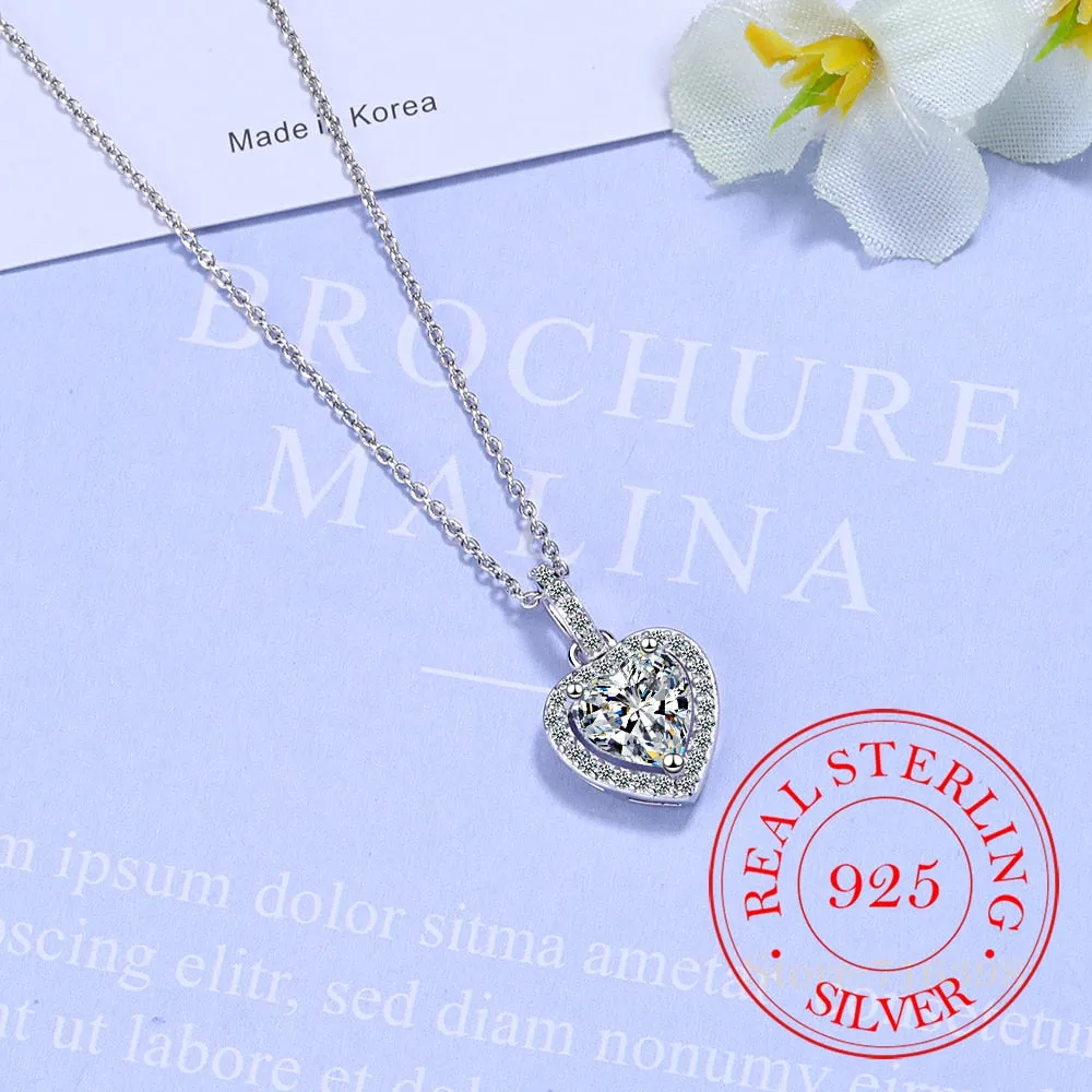 Top Quality 925 Sterling Silver Forever Love Heart Big Single Cz Charm Pendant Necklace Dainty Jewelry for Women Lady Valentine