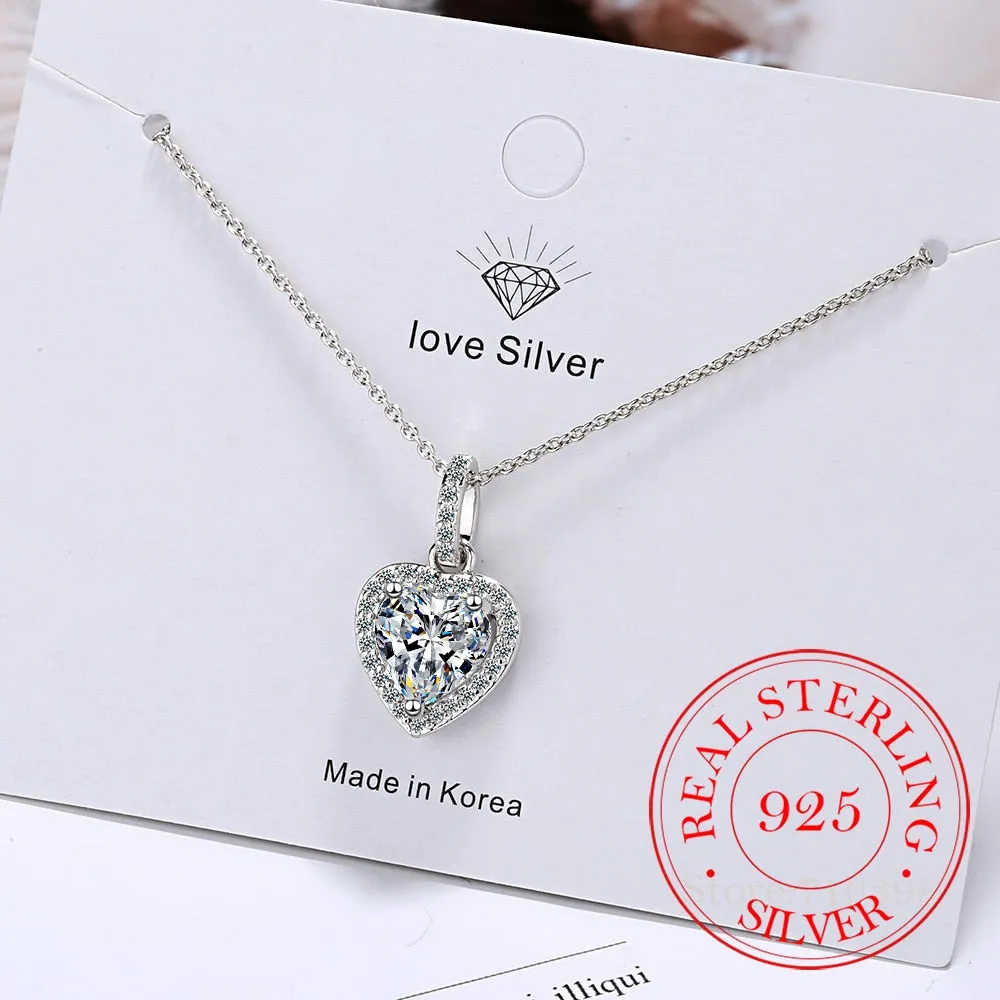 Top Quality 925 Sterling Silver Forever Love Heart Big Single Cz Charm Pendant Necklace Dainty Jewelry for Women Lady Valentine