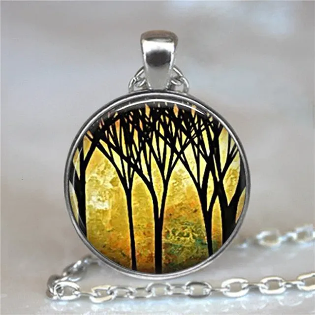 Tree Of Life Glass Cabochon Statement Necklace & Pendant Jewelry