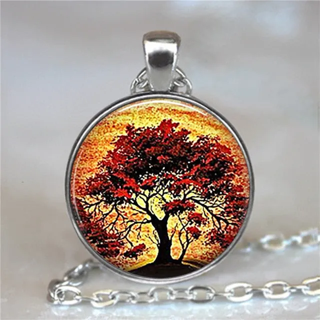 Tree Of Life Glass Cabochon Statement Necklace & Pendant Jewelry