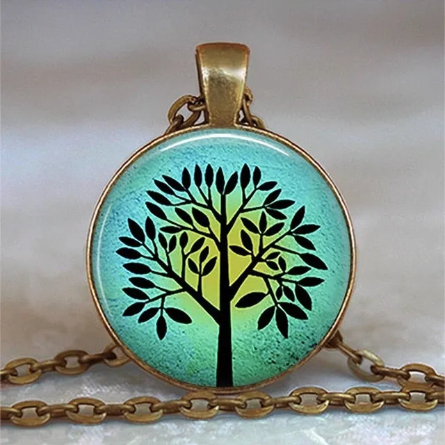 Tree Of Life Glass Cabochon Statement Necklace & Pendant Jewelry