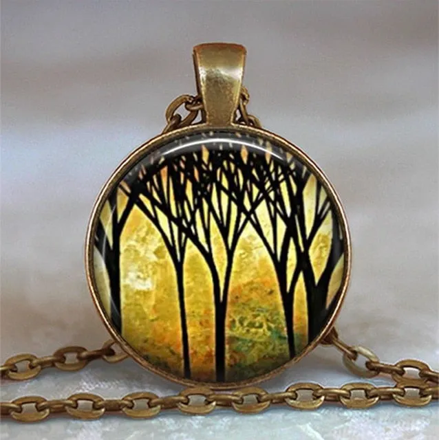 Tree Of Life Glass Cabochon Statement Necklace & Pendant Jewelry