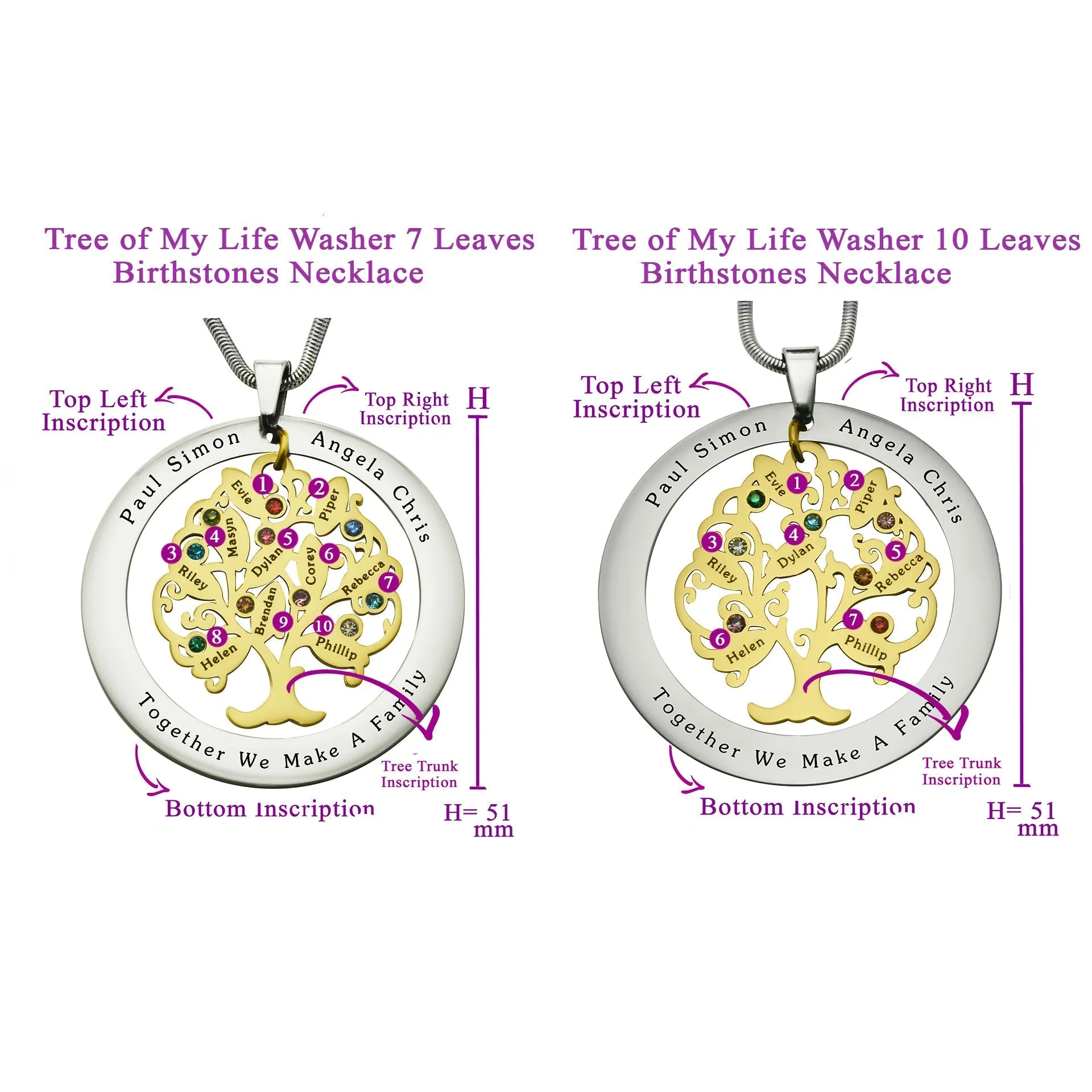 Tree of My Life Necklace with Washer & Birthstones