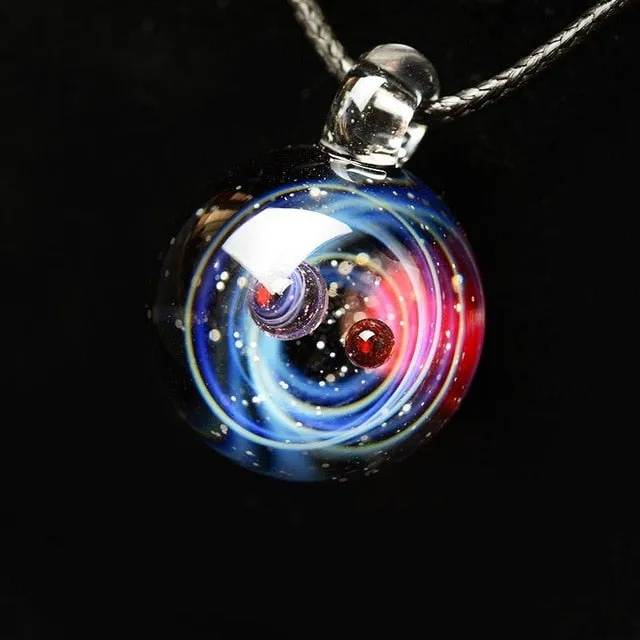 Universe Glass Bead Planets Pendant Necklace