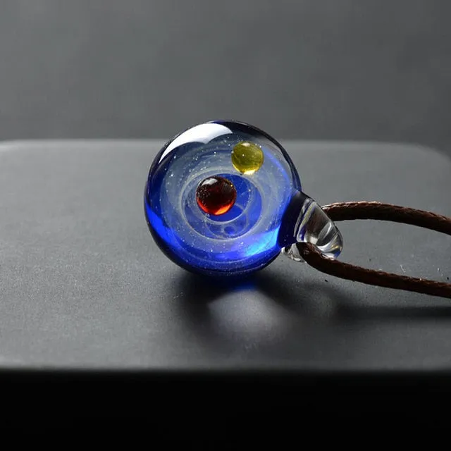 Universe Glass Bead Planets Pendant Necklace