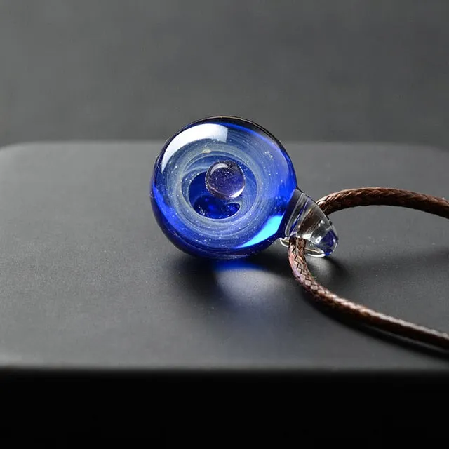 Universe Glass Bead Planets Pendant Necklace