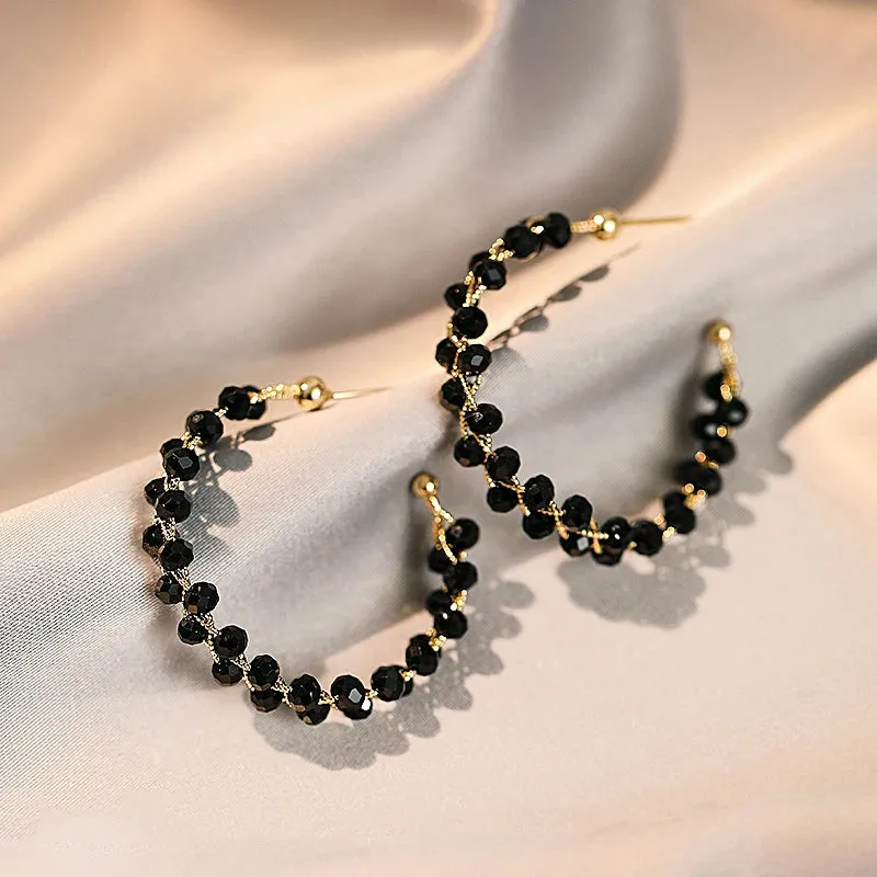 VAIGE Elegant Black Geometric Crystal Gold Earrings