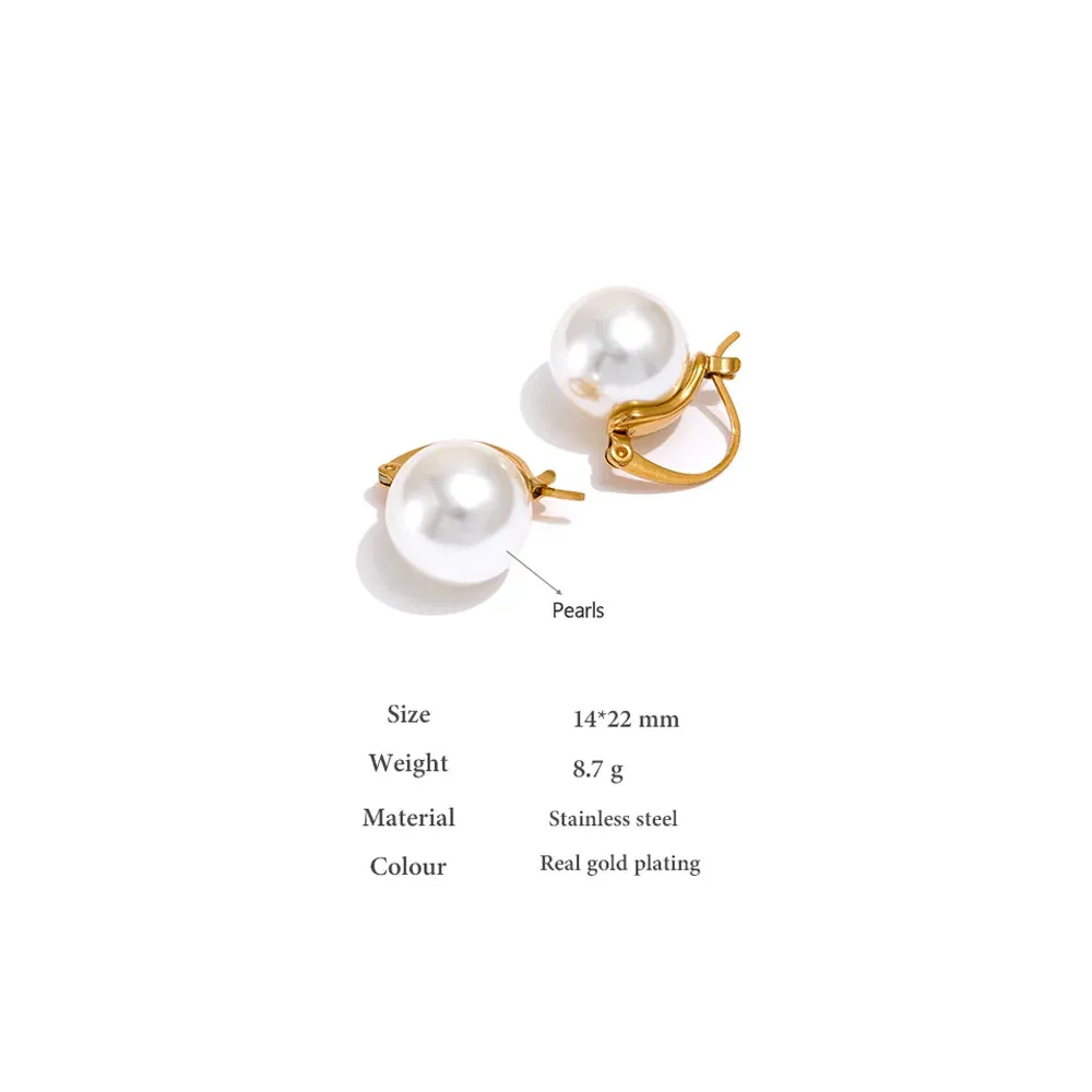 VAIGE Elegant Geometric Golden Huggie Hoop Earrings with Stainless Steel and Simulated Pearls - Trendy Fashion Jewelry Gift