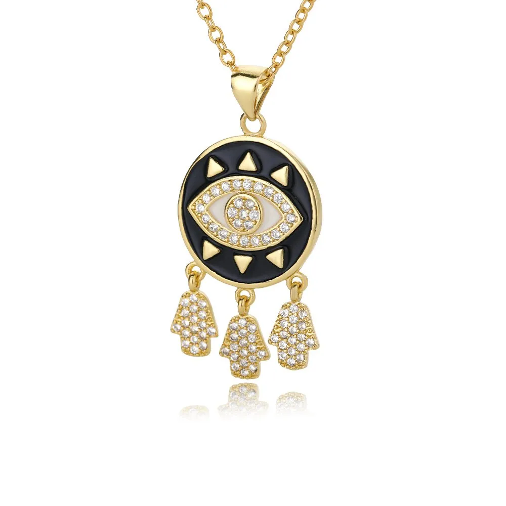 VINTAGE ZIRCON EVIL EYE NECKLACE FOR WOMEN 3 PCS HAMSA HAND OF FATIMA PENDANT CHAIN NECKLACES LUCK HIP HOP JEWELRY