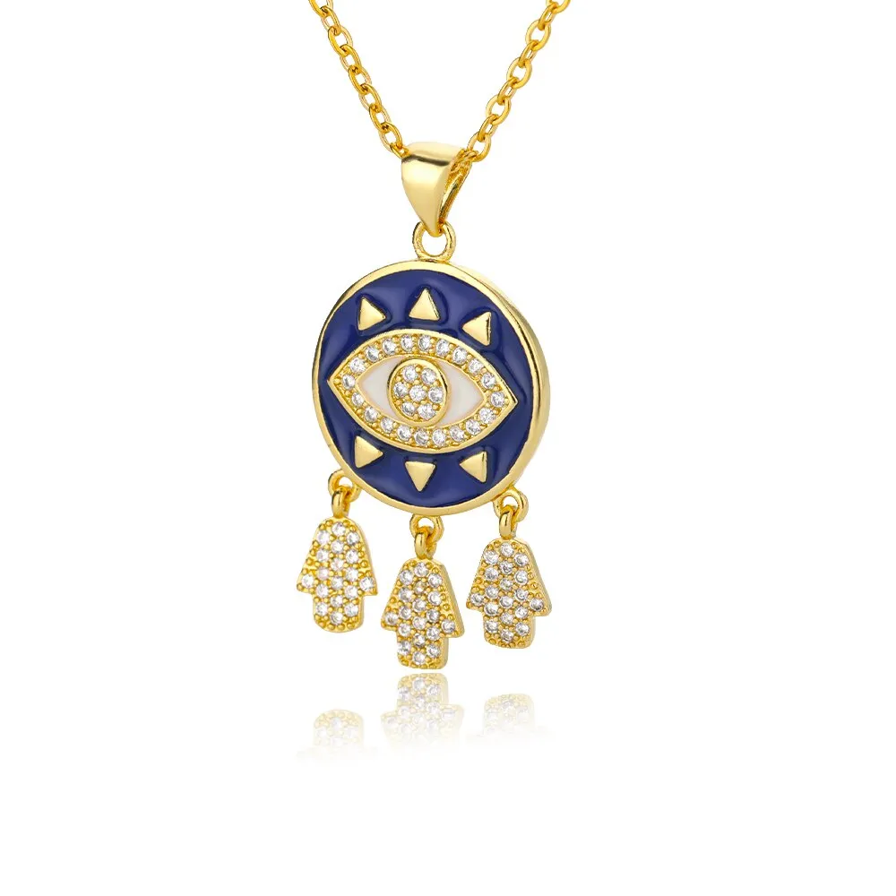 VINTAGE ZIRCON EVIL EYE NECKLACE FOR WOMEN 3 PCS HAMSA HAND OF FATIMA PENDANT CHAIN NECKLACES LUCK HIP HOP JEWELRY