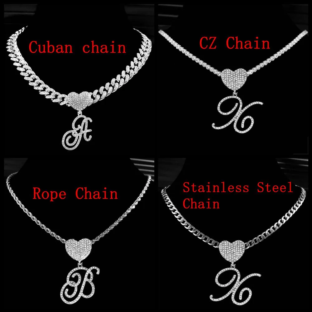 Women Initial Zircon Link Chain Necklace