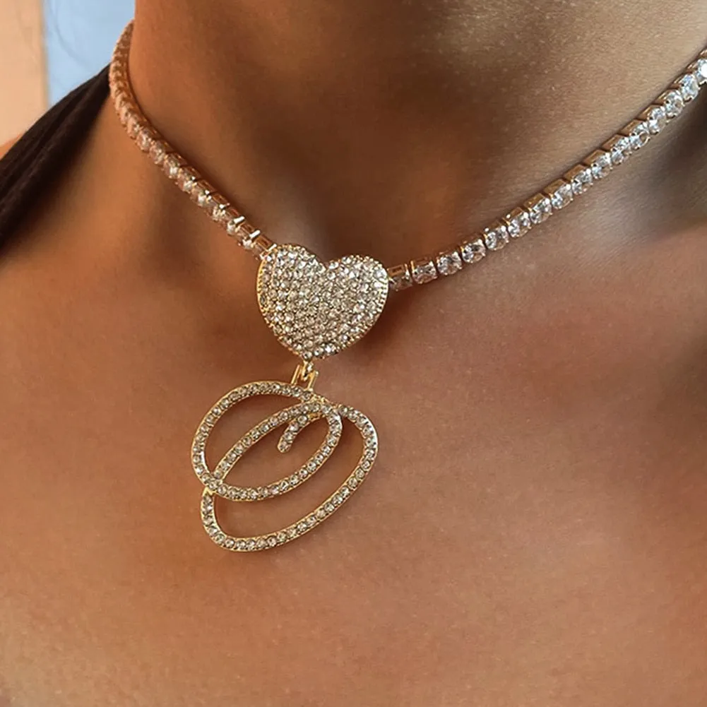 Women Initial Zircon Link Chain Necklace