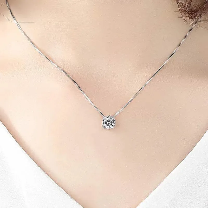 Women's 925 Sterling Silver Geometric Round Choker Necklace with AAA Zircon Pendant