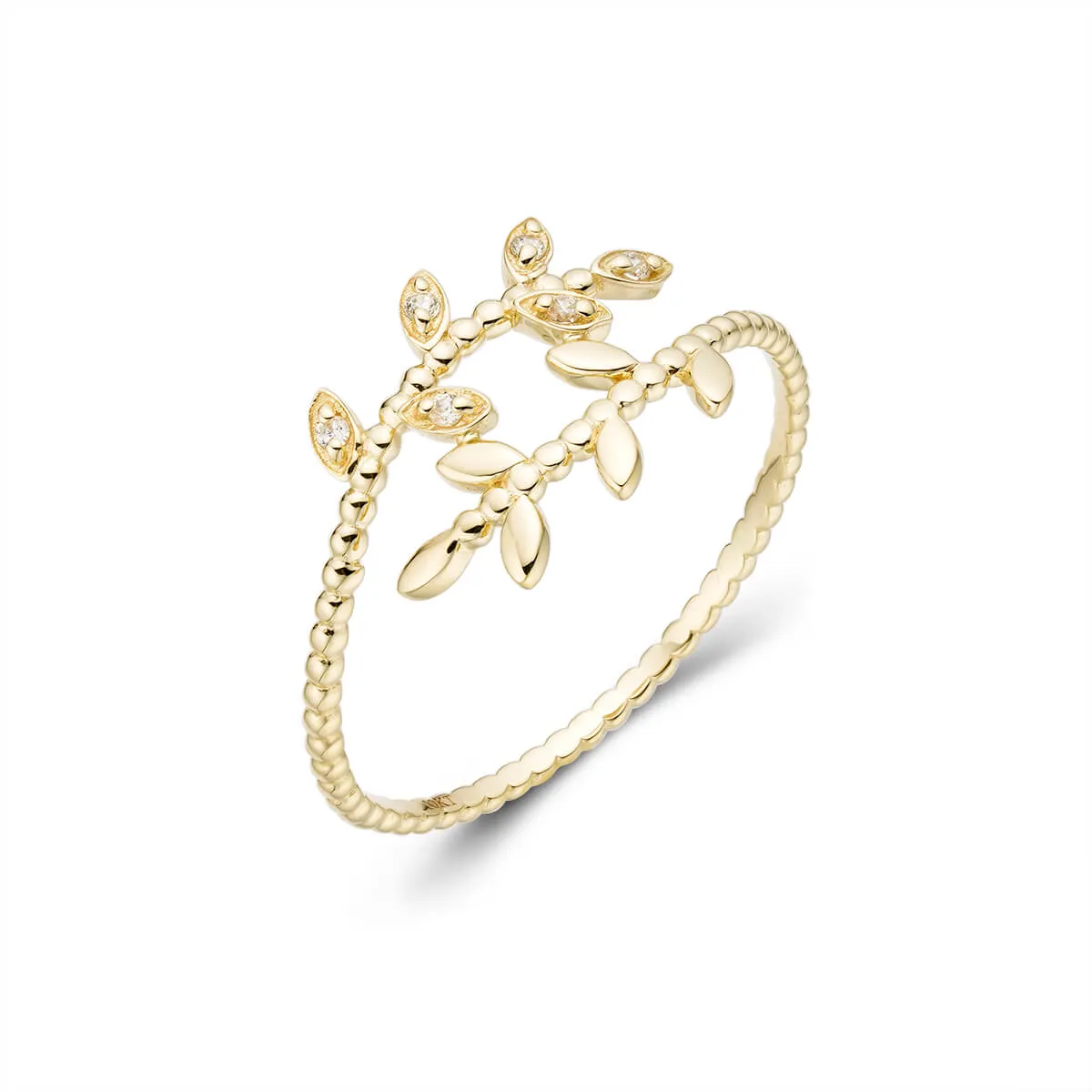 Womens Simple Leaf Ring with cz stones