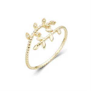 Womens Simple Leaf Ring with cz stones