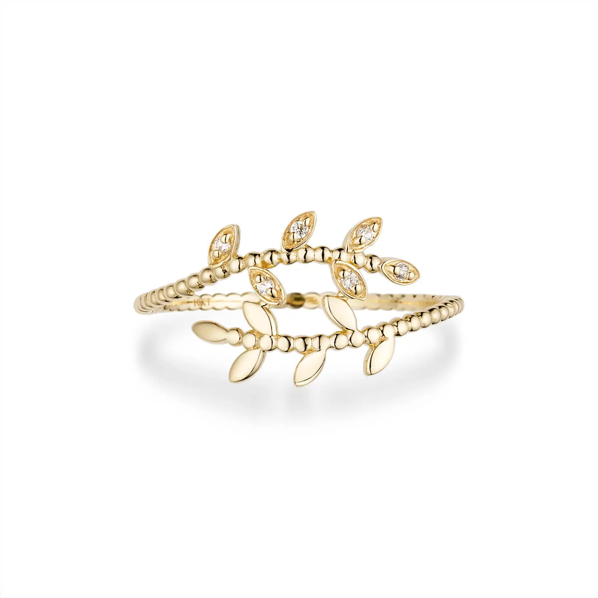 Womens Simple Leaf Ring with cz stones